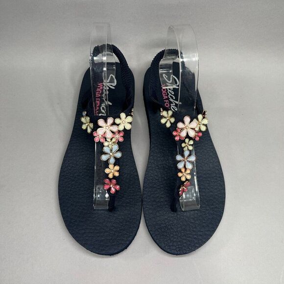 Skechers Cali Mediation Sandals Women's 9 Blue Happy Daisies Toe Post Flip Flops - Picture 3 of 13